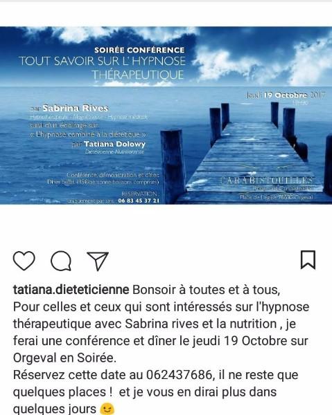 Conférence d'hypnose thérapeutique et de nutrition avec votre Diététicienne